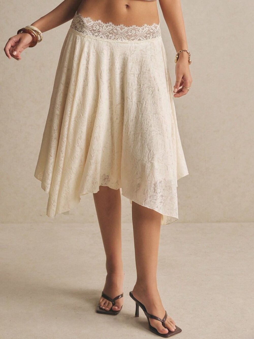 Apricot Casual Women's Elegant Asymmetrical Hem Lace Skirt